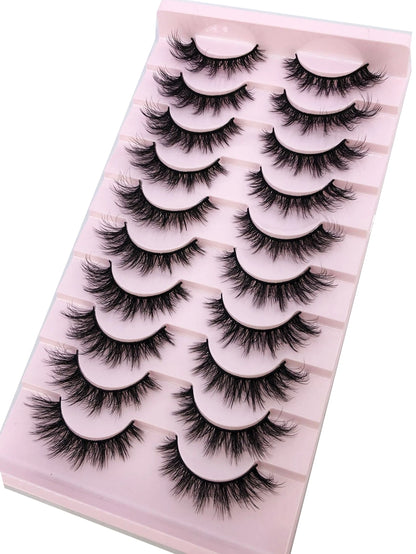 10 Pairs Criss-Cross Dense Natural Faux 3D Mink Lashes, Long Lash Extensions For Everyday Wear