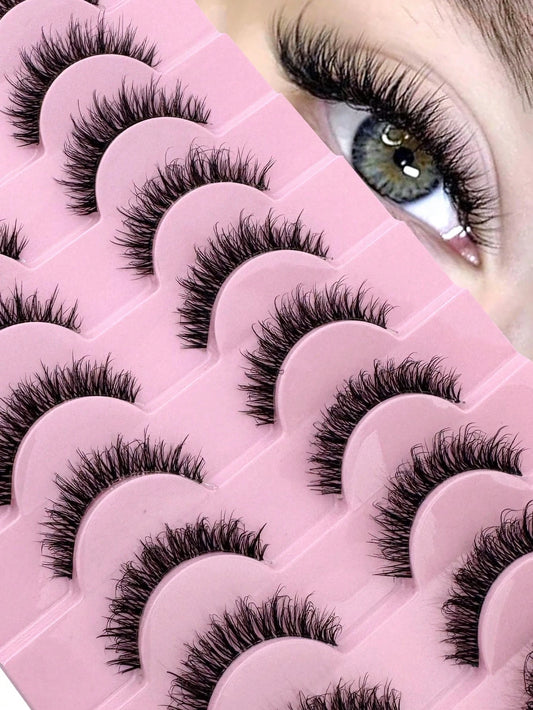 10 Pairs Russian Striped Fluffy Cat Eye Lashes, D Curl Dramatic Messy Faux Mink False Eyelashes For Makeup Strip Lashes,Lashes,Eyelashes,Fake Lashes