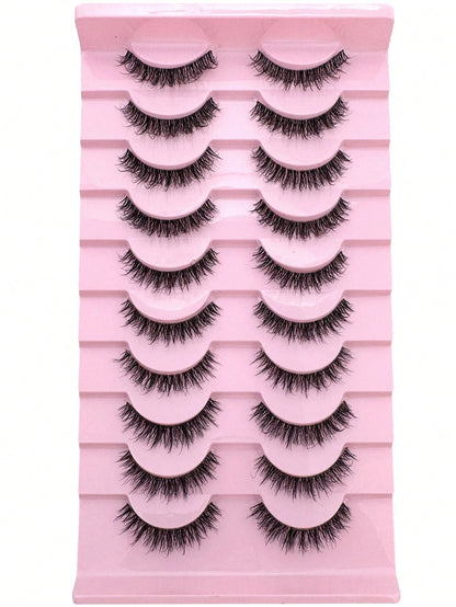 10 Pairs Russian Striped Fluffy Cat Eye Lashes, D Curl Dramatic Messy Faux Mink False Eyelashes For Makeup Strip Lashes,Lashes,Eyelashes,Fake Lashes
