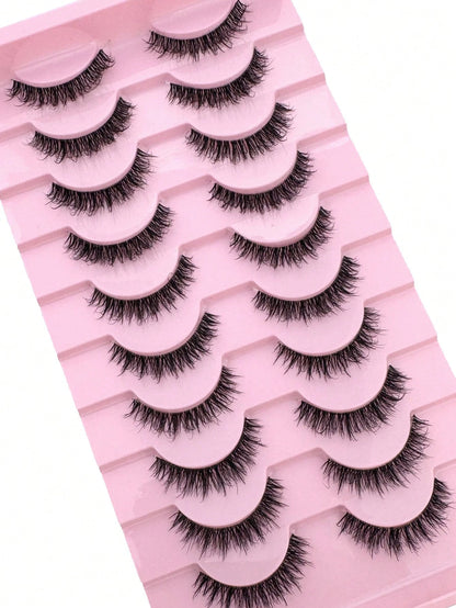 10 Pairs Russian Striped Fluffy Cat Eye Lashes, D Curl Dramatic Messy Faux Mink False Eyelashes For Makeup Strip Lashes,Lashes,Eyelashes,Fake Lashes