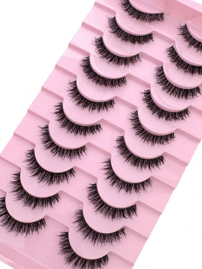 10 Pairs Russian Striped Fluffy Cat Eye Lashes, D Curl Dramatic Messy Faux Mink False Eyelashes For Makeup Strip Lashes,Lashes,Eyelashes,Fake Lashes