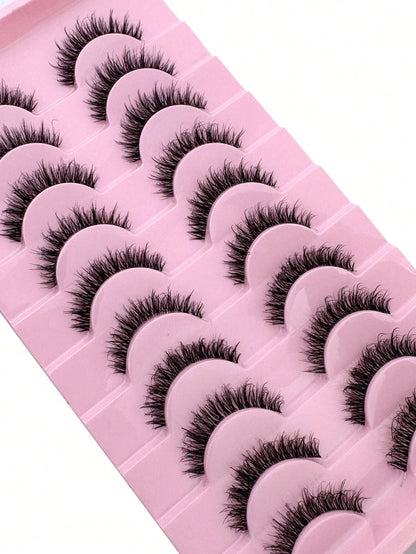 10 Pairs Russian Striped Fluffy Cat Eye Lashes, D Curl Dramatic Messy Faux Mink False Eyelashes For Makeup Strip Lashes,Lashes,Eyelashes,Fake Lashes