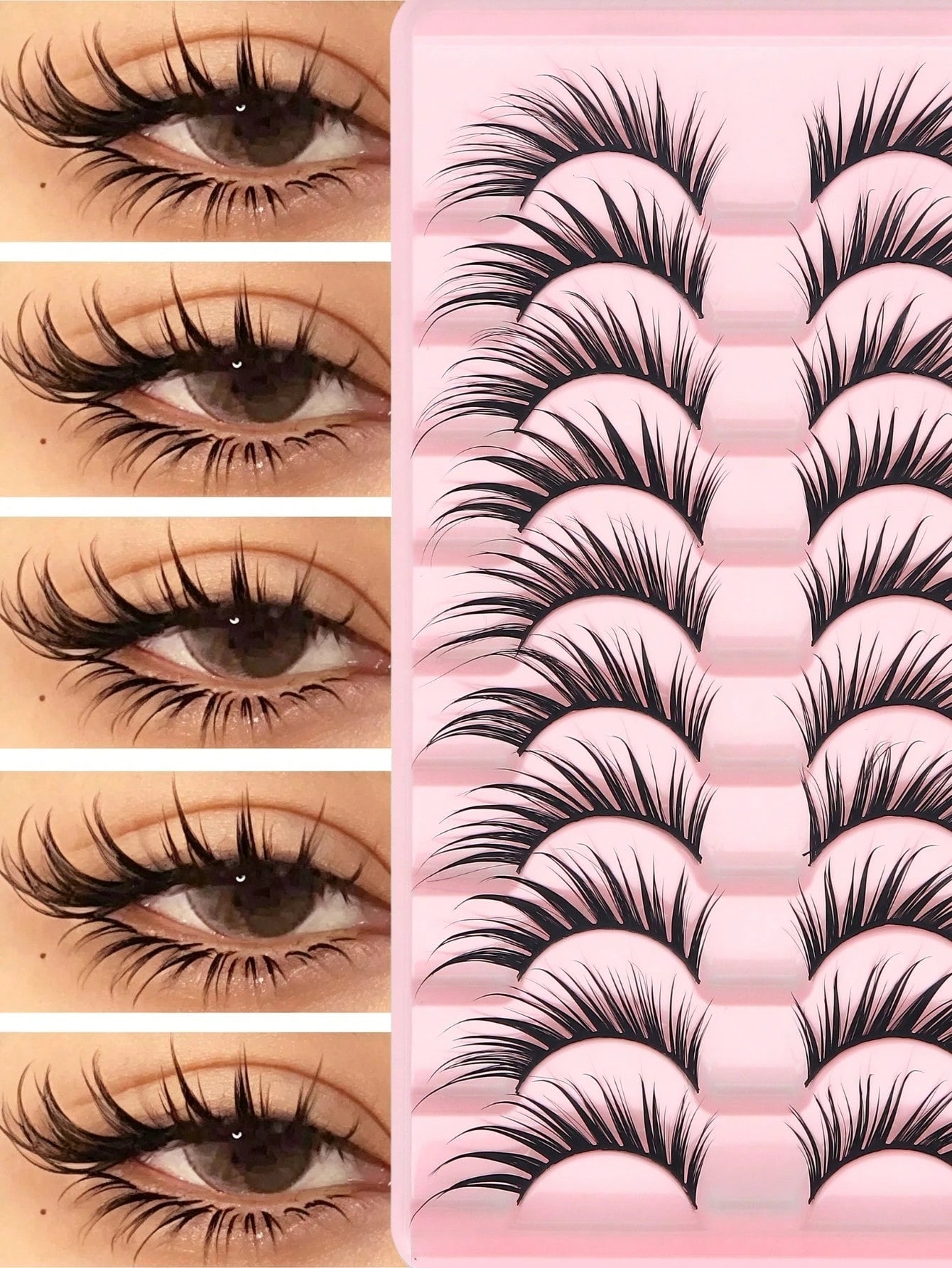 10 Pairs Wet-Look Fox Eye Anime False Eyelashes, Exaggerated Pointed Wet Glossy False Eyelashes, Long-Lasting Reusable, Suitable For Anime Cosplay, Halloween, Nightclub And Daily Makeup