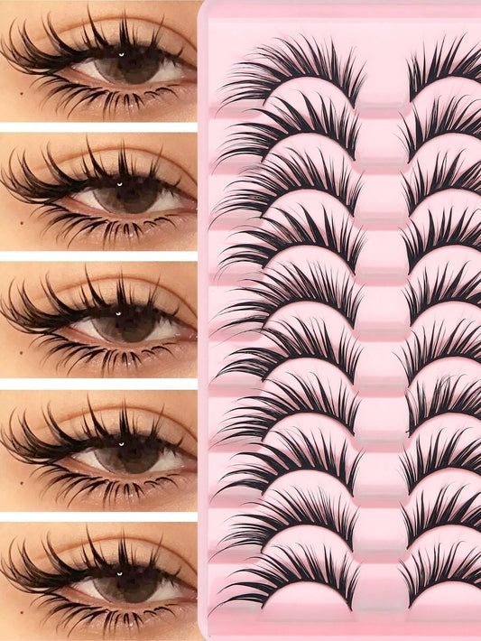 10 Pairs Wet-Look Fox Eye Anime False Eyelashes, Exaggerated Pointed Wet Glossy False Eyelashes, Long-Lasting Reusable, Suitable For Anime Cosplay, Halloween, Nightclub And Daily Makeup