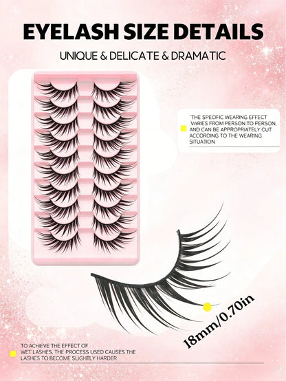 10 Pairs Wet-Look Fox Eye Anime False Eyelashes, Exaggerated Pointed Wet Glossy False Eyelashes, Long-Lasting Reusable, Suitable For Anime Cosplay, Halloween, Nightclub And Daily Makeup
