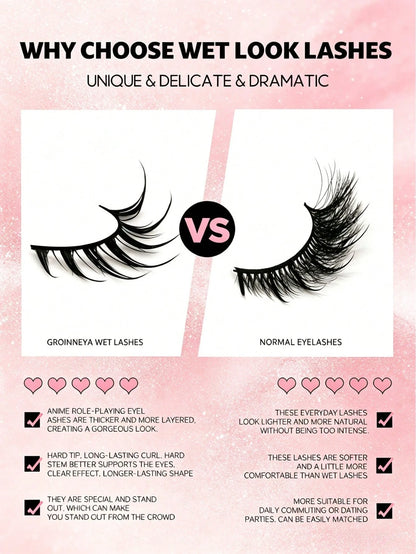 10 Pairs Wet-Look Fox Eye Anime False Eyelashes, Exaggerated Pointed Wet Glossy False Eyelashes, Long-Lasting Reusable, Suitable For Anime Cosplay, Halloween, Nightclub And Daily Makeup