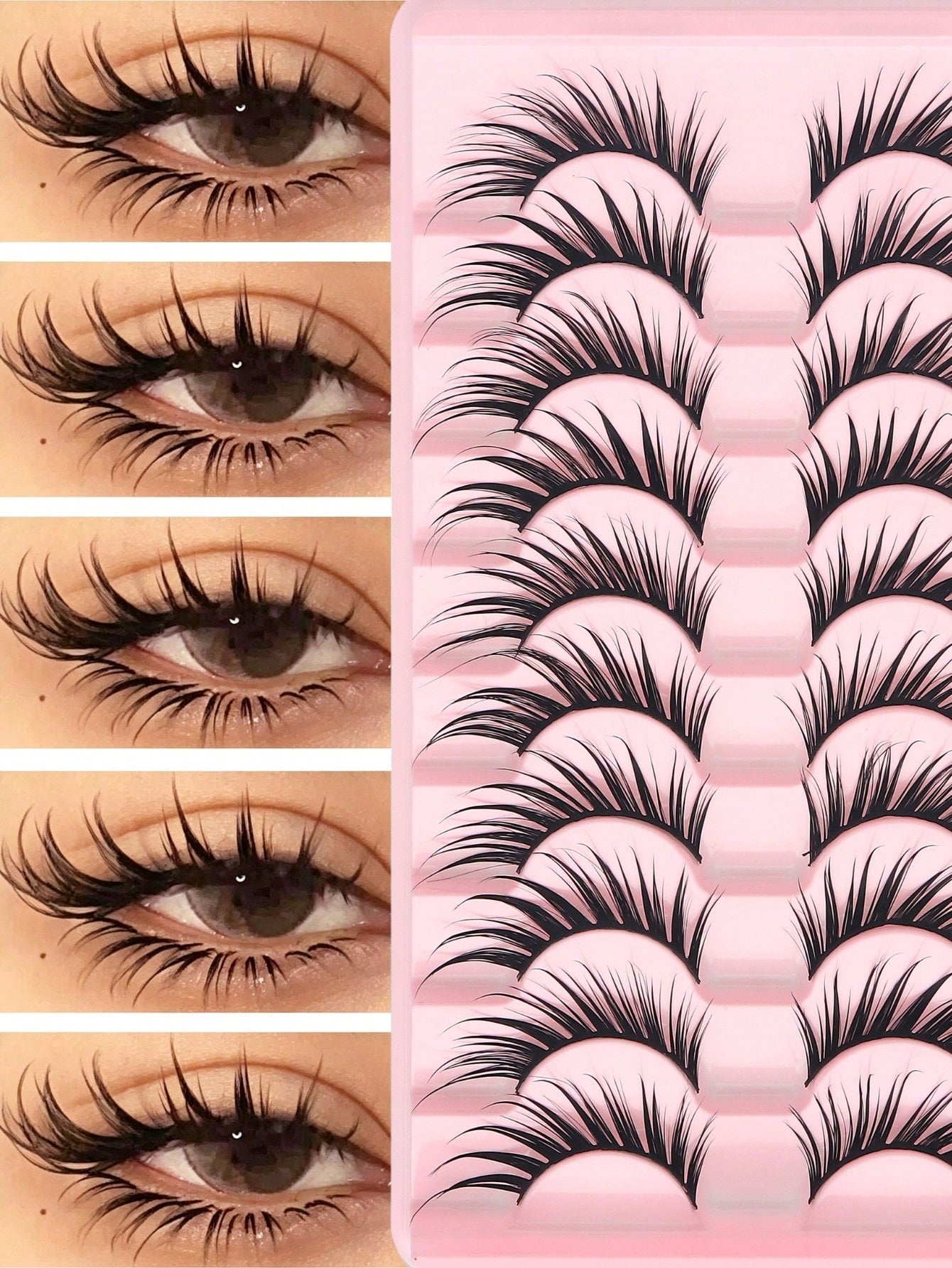 10 Pairs Wet-Look Fox Eye Anime False Eyelashes, Exaggerated Pointed Wet Glossy False Eyelashes, Long-Lasting Reusable, Suitable For Anime Cosplay, Halloween, Nightclub And Daily Makeup