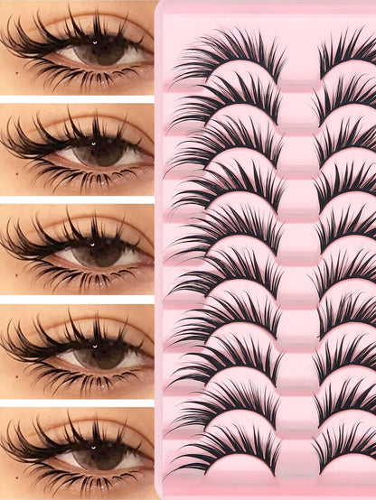 10 Pairs Wet-Look Fox Eye Anime False Eyelashes, Exaggerated Pointed Wet Glossy False Eyelashes, Long-Lasting Reusable, Suitable For Anime Cosplay, Halloween, Nightclub And Daily Makeup
