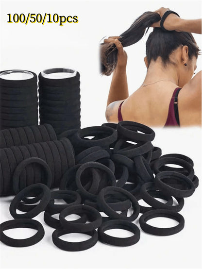 100/50/10pcs Minimalist High Elasticity All-Match Hair Bands, Women's Daily Hair Bands, Solid Color Versatile Hair Bands, Suitable For Ponytails, Sports, Yoga And Home Use