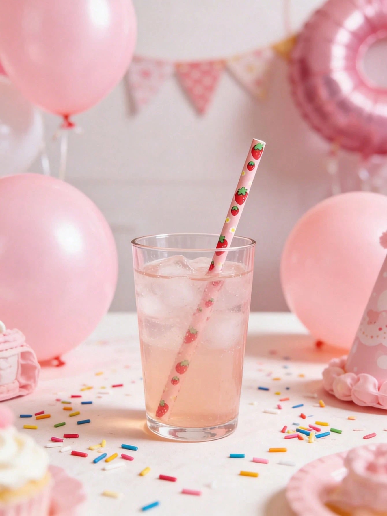 100/50/25pcs Strawberry Paper Straws, Pink Berry Pattern, Drinking Straws, Suitable For Girls' Birthday Party, Baby Shower Decoration, Summer Berry Theme, 1st Birthday Party Supplies, Baby Shower Supp