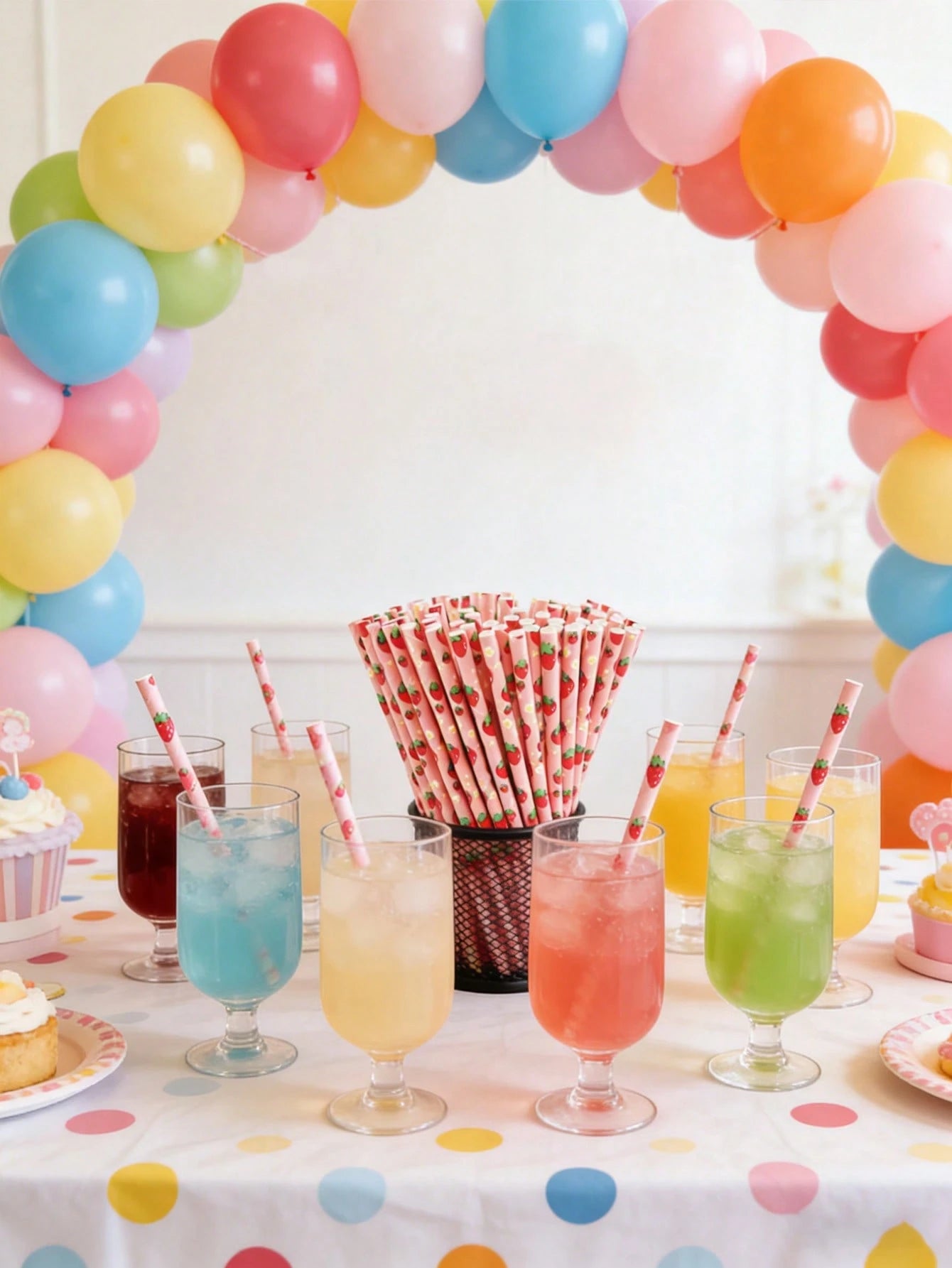 100/50/25pcs Strawberry Paper Straws, Pink Berry Pattern, Drinking Straws, Suitable For Girls' Birthday Party, Baby Shower Decoration, Summer Berry Theme, 1st Birthday Party Supplies, Baby Shower Supp