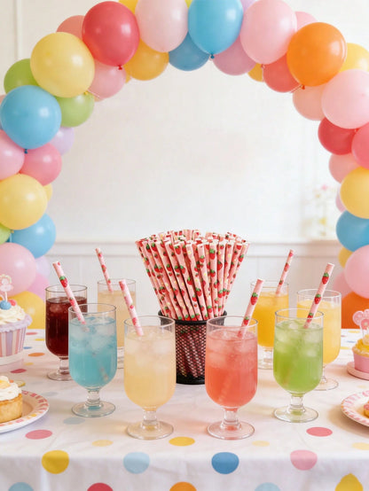 100/50/25pcs Strawberry Paper Straws, Pink Berry Pattern, Drinking Straws, Suitable For Girls' Birthday Party, Baby Shower Decoration, Summer Berry Theme, 1st Birthday Party Supplies, Baby Shower Supp