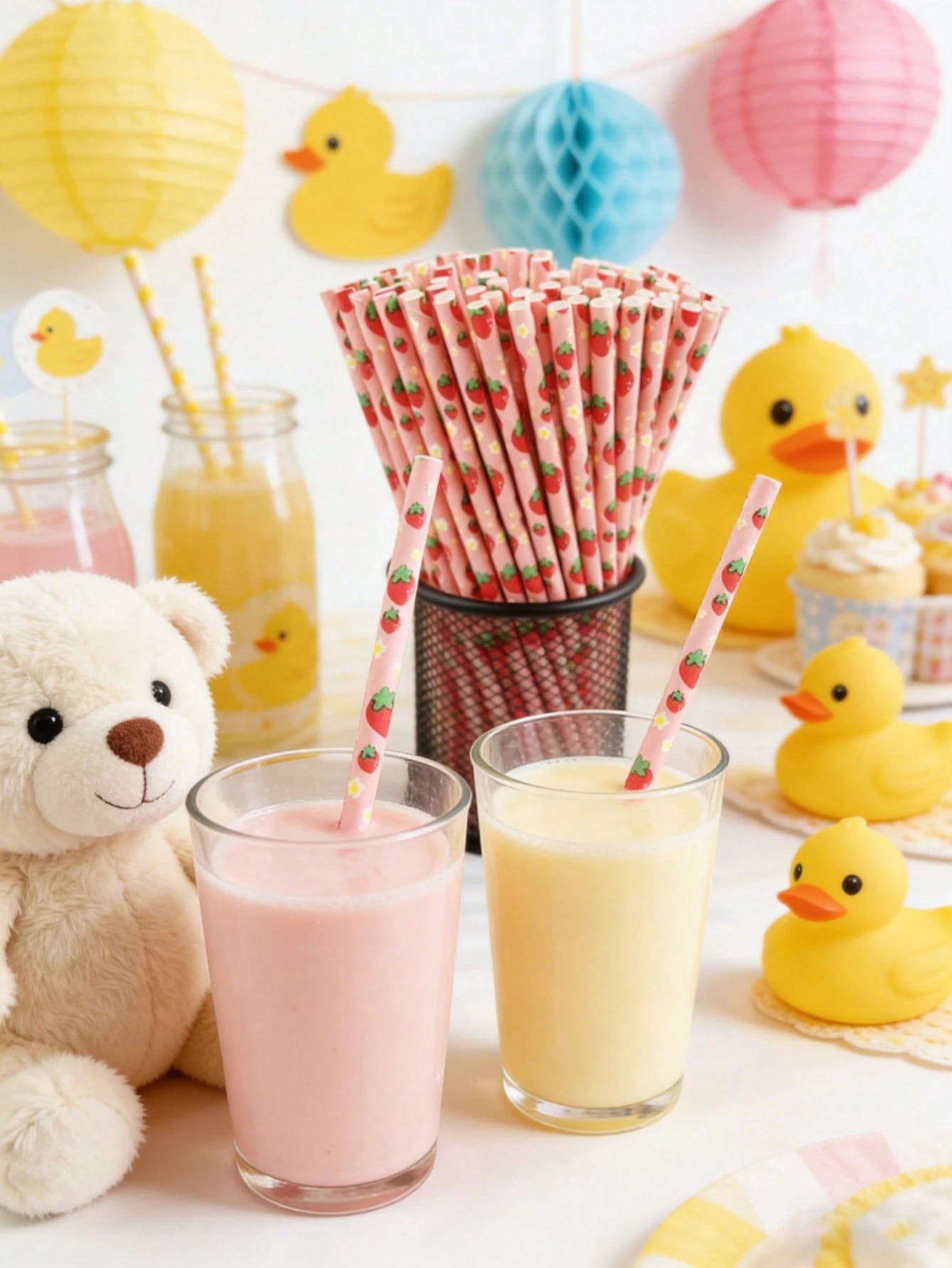 100/50/25pcs Strawberry Paper Straws, Pink Berry Pattern, Drinking Straws, Suitable For Girls' Birthday Party, Baby Shower Decoration, Summer Berry Theme, 1st Birthday Party Supplies, Baby Shower Supp