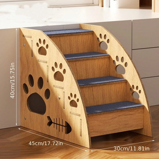 100% Solid Wood Pet Stairs For Bed/Sofa, Non-Slip, 2 To 4-Level Dog Stairs With Thickened Safety Rails And Ramp Design, 15inch Height, Suitable For Small/Medium Dogs, Cats, And Senior Pets (Sturdy Str