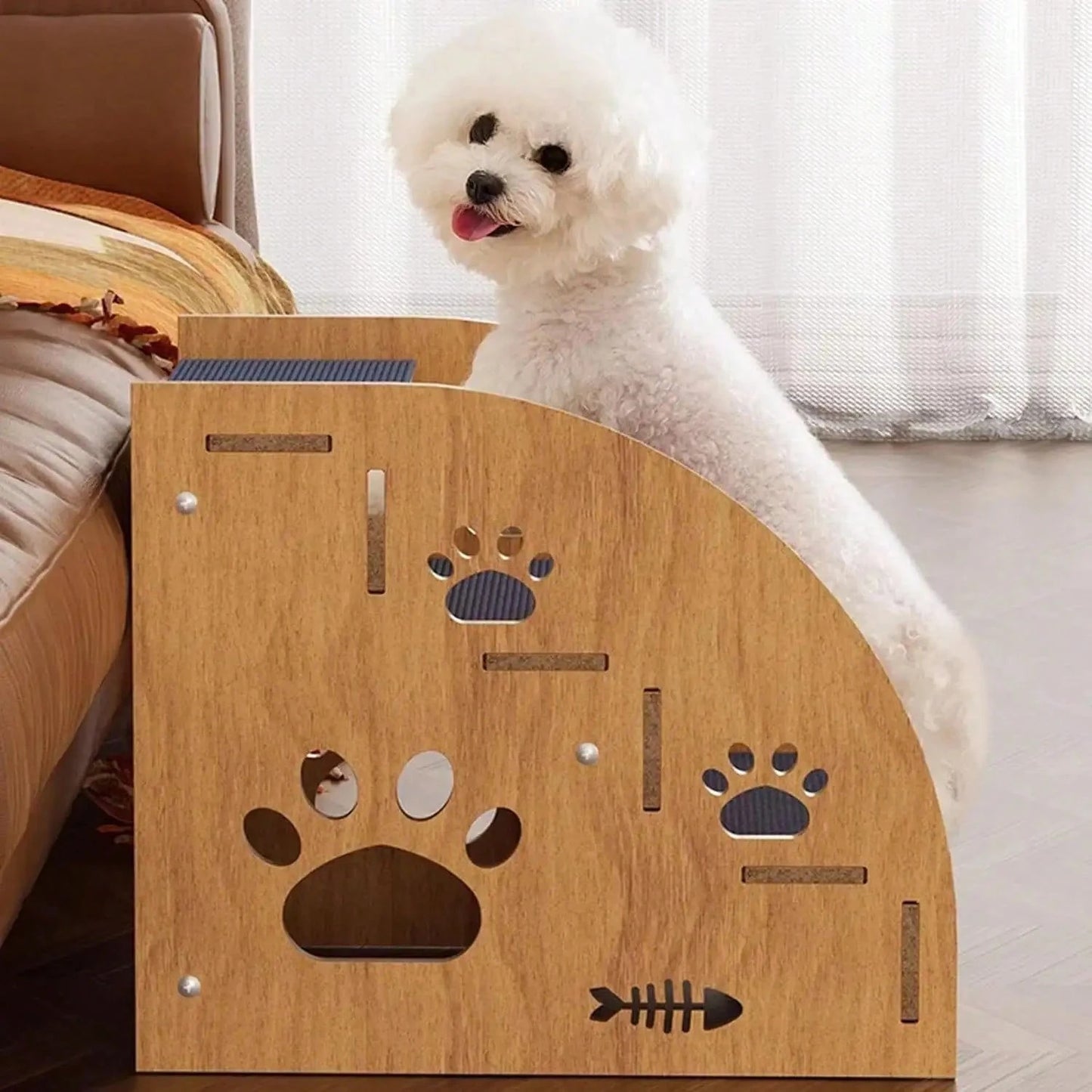 100% Solid Wood Pet Stairs For Bed/Sofa, Non-Slip, 2 To 4-Level Dog Stairs With Thickened Safety Rails And Ramp Design, 15inch Height, Suitable For Small/Medium Dogs, Cats, And Senior Pets (Sturdy Str