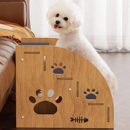 100% Solid Wood Pet Stairs For Bed/Sofa, Non-Slip, 2 To 4-Level Dog Stairs With Thickened Safety Rails And Ramp Design, 15inch Height, Suitable For Small/Medium Dogs, Cats, And Senior Pets (Sturdy Str