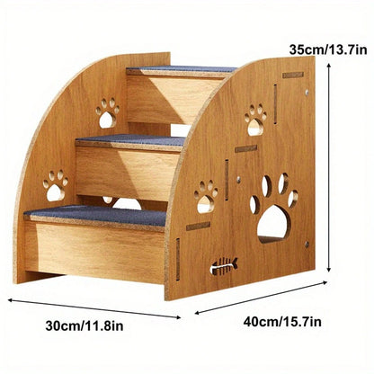 100% Solid Wood Pet Stairs For Bed/Sofa, Non-Slip, 2 To 4-Level Dog Stairs With Thickened Safety Rails And Ramp Design, 15inch Height, Suitable For Small/Medium Dogs, Cats, And Senior Pets (Sturdy Str
