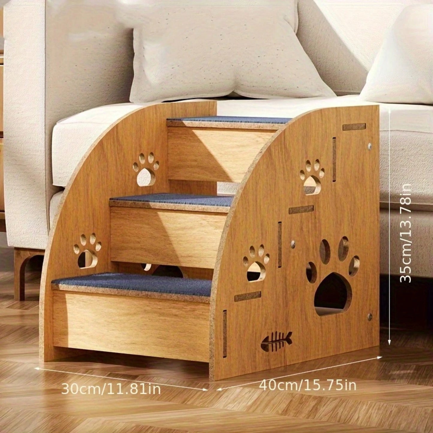 100% Solid Wood Pet Stairs For Bed/Sofa, Non-Slip, 2 To 4-Level Dog Stairs With Thickened Safety Rails And Ramp Design, 15inch Height, Suitable For Small/Medium Dogs, Cats, And Senior Pets (Sturdy Str