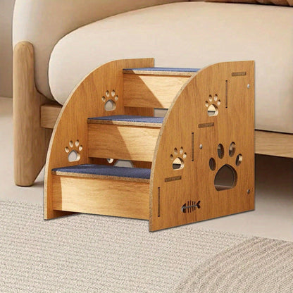 100% Solid Wood Pet Stairs For Bed/Sofa, Non-Slip, 2 To 4-Level Dog Stairs With Thickened Safety Rails And Ramp Design, 15inch Height, Suitable For Small/Medium Dogs, Cats, And Senior Pets (Sturdy Str