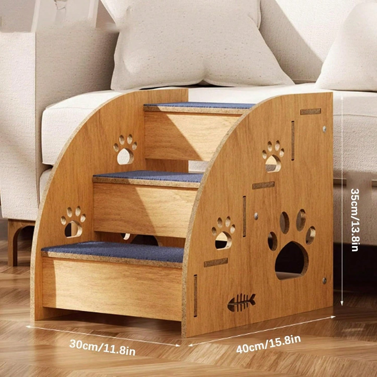 100% Solid Wood Pet Stairs For Bed/Sofa, Non-Slip, 2 To 4-Level Dog Stairs With Thickened Safety Rails And Ramp Design, 15inch Height, Suitable For Small/Medium Dogs, Cats, And Senior Pets (Sturdy Str