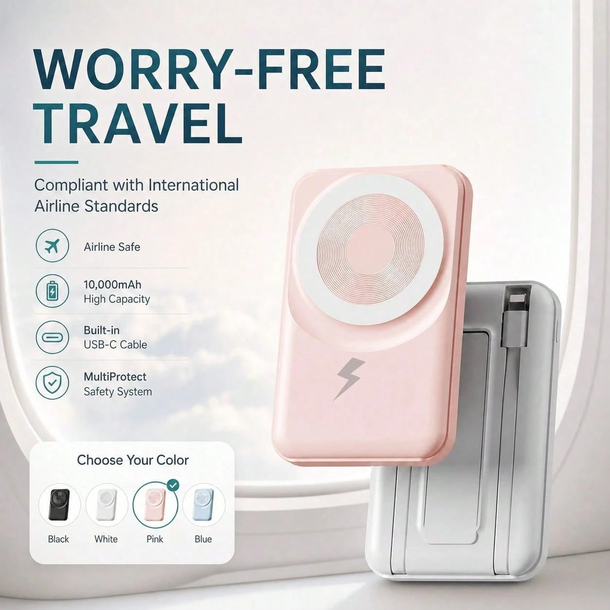 10000mAh MagSafe Compatible Wireless Charging Bank, Foldable Phone Stand Built-In Type C Lightning Cables 22.5W Fast Charging, Travel Essentials Camping Gear Back To School Supplies School Essentials