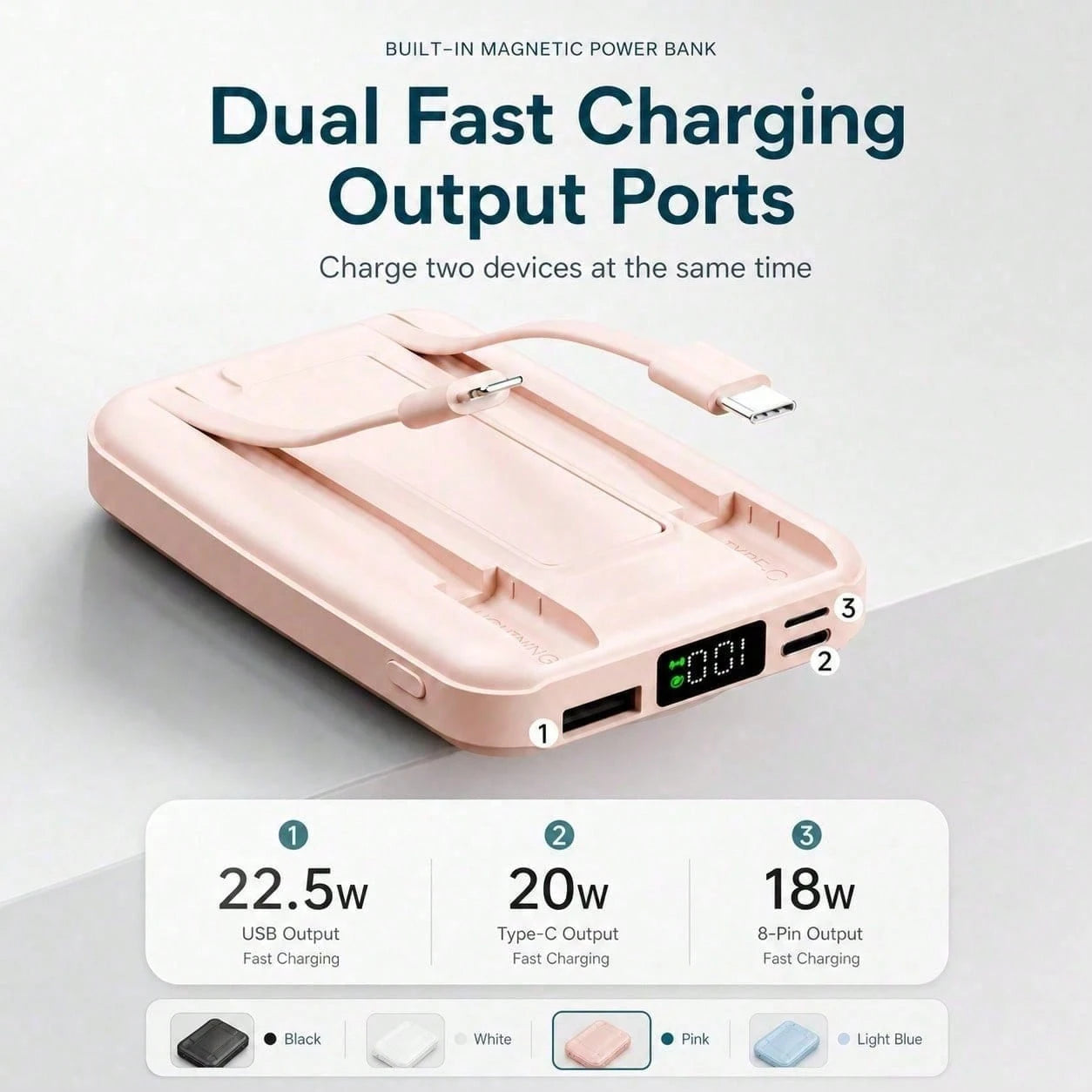 10000mAh MagSafe Compatible Wireless Charging Bank, Foldable Phone Stand Built-In Type C Lightning Cables 22.5W Fast Charging, Travel Essentials Camping Gear Back To School Supplies School Essentials