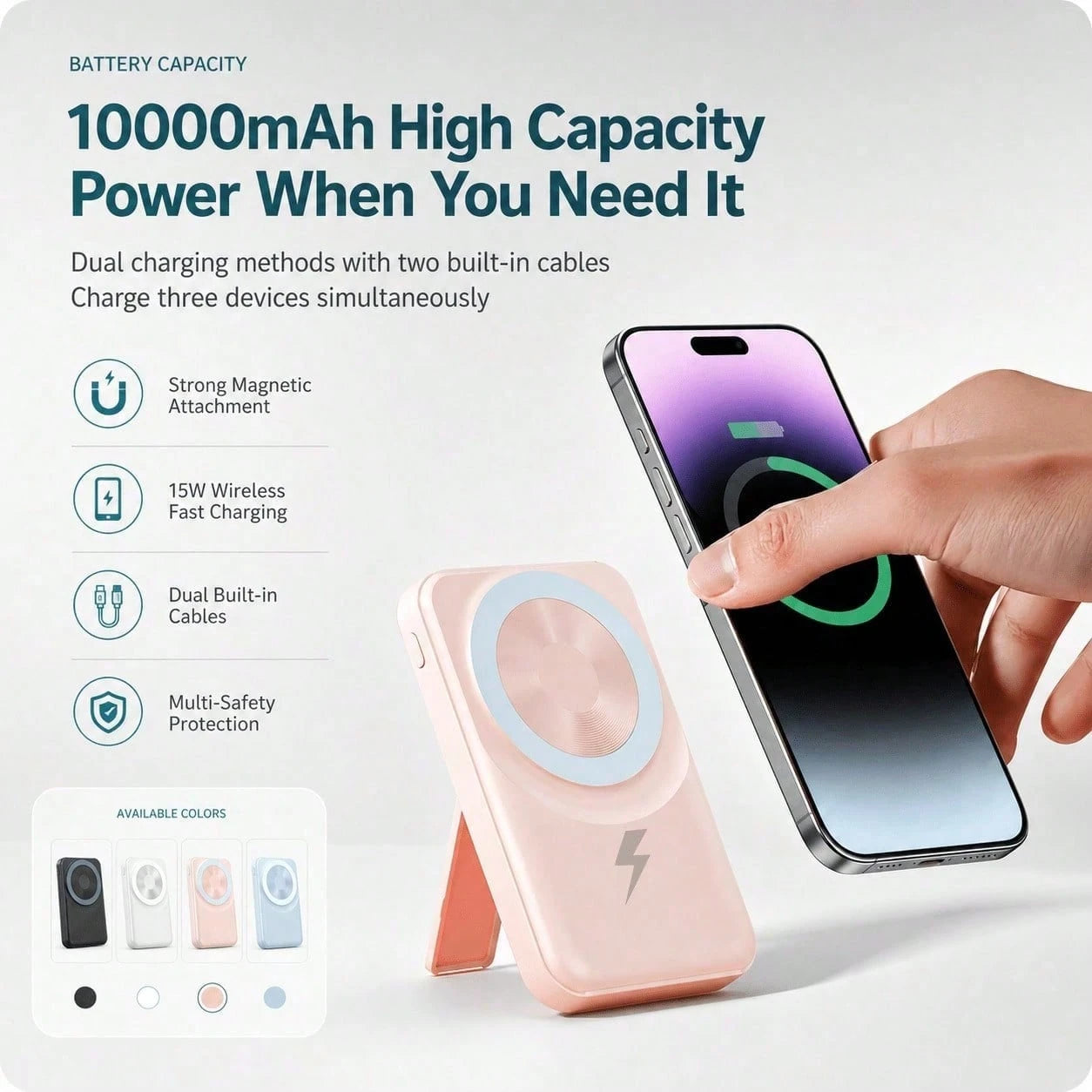 10000mAh MagSafe Compatible Wireless Charging Bank, Foldable Phone Stand Built-In Type C Lightning Cables 22.5W Fast Charging, Travel Essentials Camping Gear Back To School Supplies School Essentials