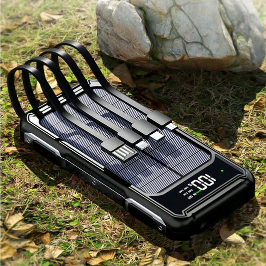 10000mAh Solar Charger Power Bank,Portable Phone Charger Built In 4 Cables For Cellphone, External Battery Pack For Camping Outdoor