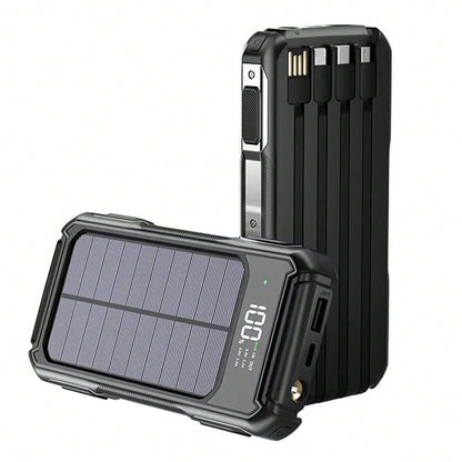 10000mAh Solar Charger Power Bank,Portable Phone Charger Built In 4 Cables For Cellphone, External Battery Pack For Camping Outdoor