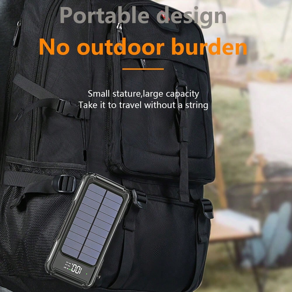 10000mAh Solar Charger Power Bank,Portable Phone Charger Built In 4 Cables For Cellphone, External Battery Pack For Camping Outdoor