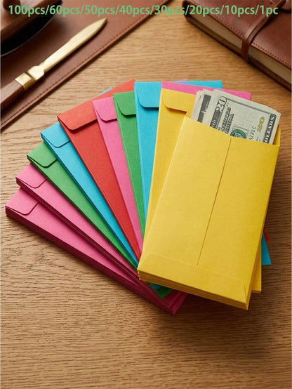 100pcs/60pcs/50pcs/40pcs/30pcs/20pcs/10pcs/1pc Random Color Self-Sealing Colorful Money Envelopes, Used For Cash, Paychecks, Savings, Coins, Currency, Letters[Colors Are Shipped Randomly, Colors May H