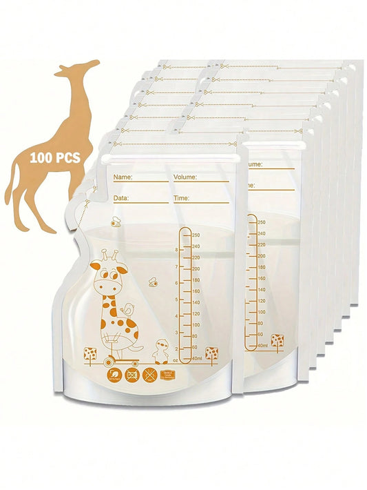 100pcs 8oz Breastmilk Storage Bags, Spill-Proof Flat Breastfeeding Milk Bags, Disposable Milk Storage Bags For Food & Snack Storage