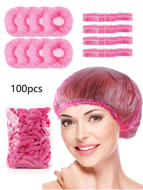100PCs Disposable Shower Cap Women's Waterproof Shower Home Travel Convenient Shower Cap Disposable Shower Waterproof Cap