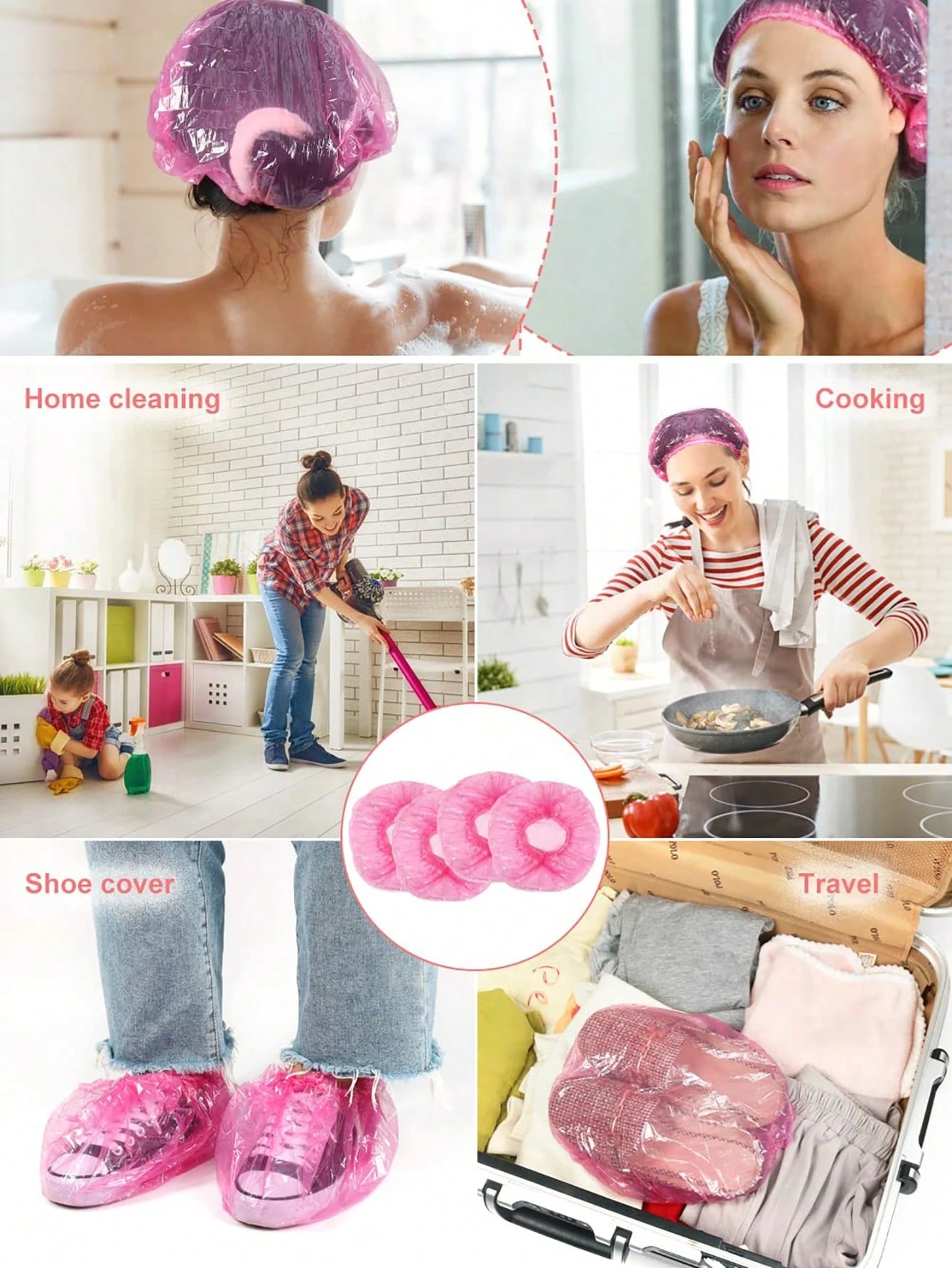 100PCs Disposable Shower Cap Women's Waterproof Shower Home Travel Convenient Shower Cap Disposable Shower Waterproof Cap