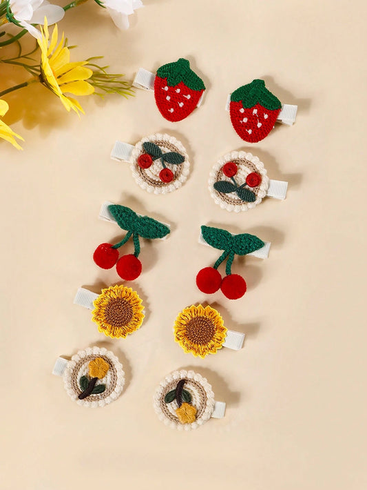 10pcs Cute Strawberry Cherry Sunflower Princess Hair Clips For Baby Girl Toddler Girls Side Hair Accessories