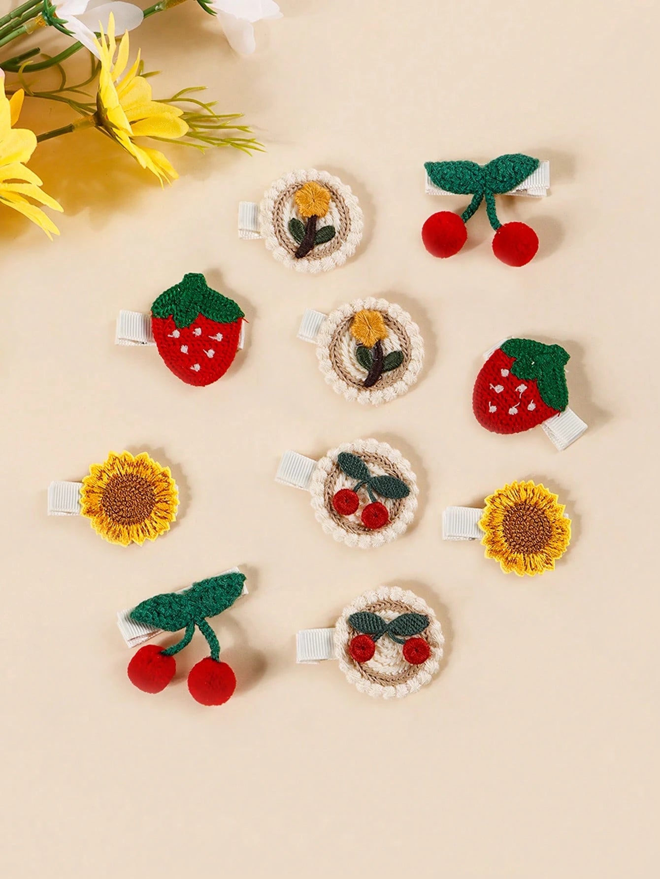 10pcs Cute Strawberry Cherry Sunflower Princess Hair Clips For Baby Girl Toddler Girls Side Hair Accessories