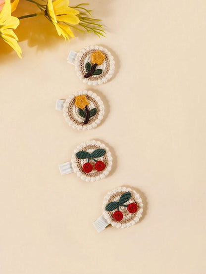10pcs Cute Strawberry Cherry Sunflower Princess Hair Clips For Baby Girl Toddler Girls Side Hair Accessories