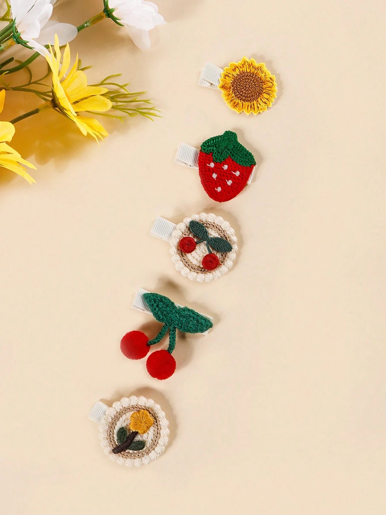 10pcs Cute Strawberry Cherry Sunflower Princess Hair Clips For Baby Girl Toddler Girls Side Hair Accessories
