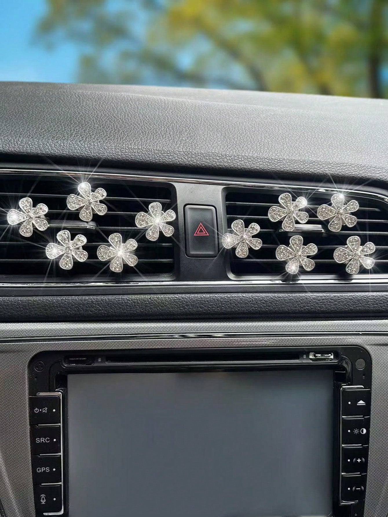 10pcs Rhinestone Flower Car Air Vent Decor, Crystal Rhinestone Car Air Vent Clip, Cute Car Air Vent Clip Interior Decoration Accessories, Suitable For Women And Girls, Decorative Diamond Car Decor Shi