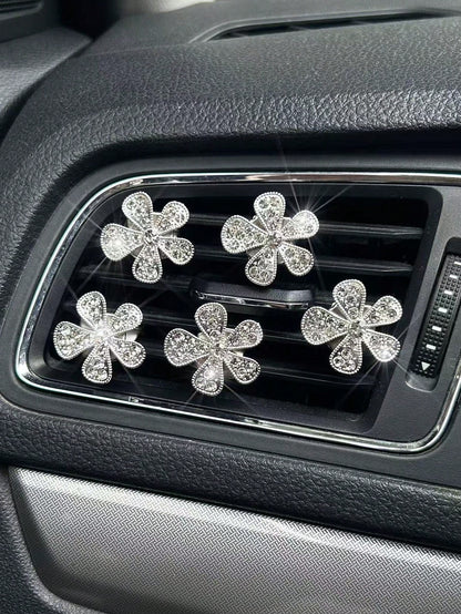 10pcs Rhinestone Flower Car Air Vent Decor, Crystal Rhinestone Car Air Vent Clip, Cute Car Air Vent Clip Interior Decoration Accessories, Suitable For Women And Girls, Decorative Diamond Car Decor Shi