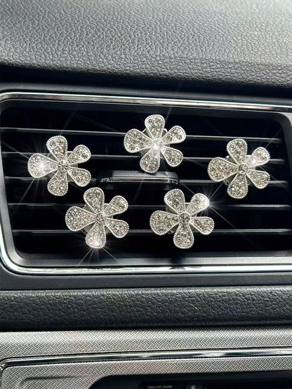 10pcs Rhinestone Flower Car Air Vent Decor, Crystal Rhinestone Car Air Vent Clip, Cute Car Air Vent Clip Interior Decoration Accessories, Suitable For Women And Girls, Decorative Diamond Car Decor Shi