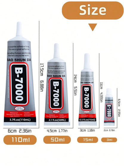110ml Transparent B7000 Glue, Clear Flexible Waterproof Multi-Purpose Adhesive, Suitable For Phone Screen Repair, Rhinestones, Jewelry Making, Clothing, Shoes, Bags, Resin Crafts, Acrylic Decor, Minia