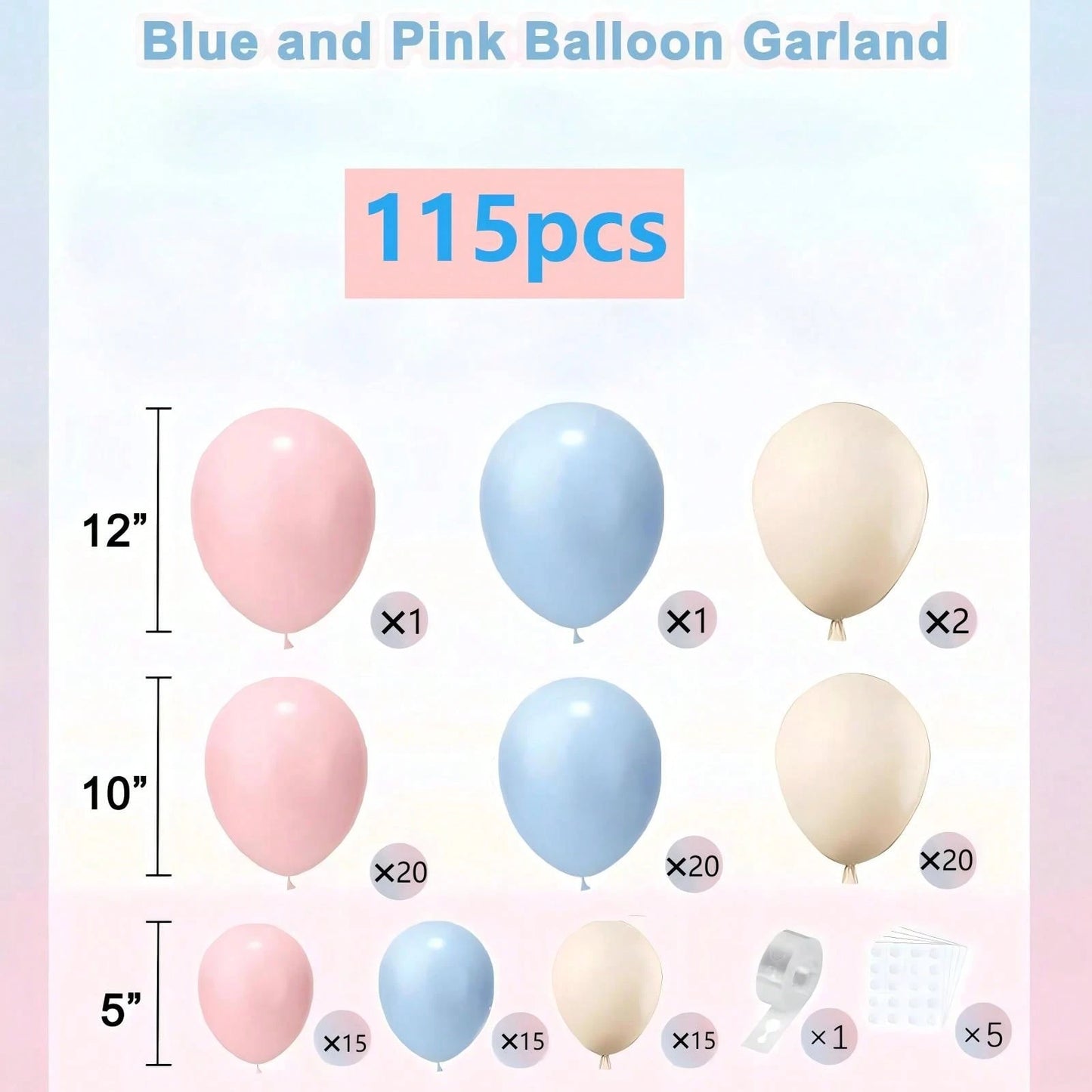115pcs Gray Pink And Gray Blue Balloon Arch Sets Reveal Gender For Boys, Girls, Children's Birthdays, Baby Showers, Party Decorations