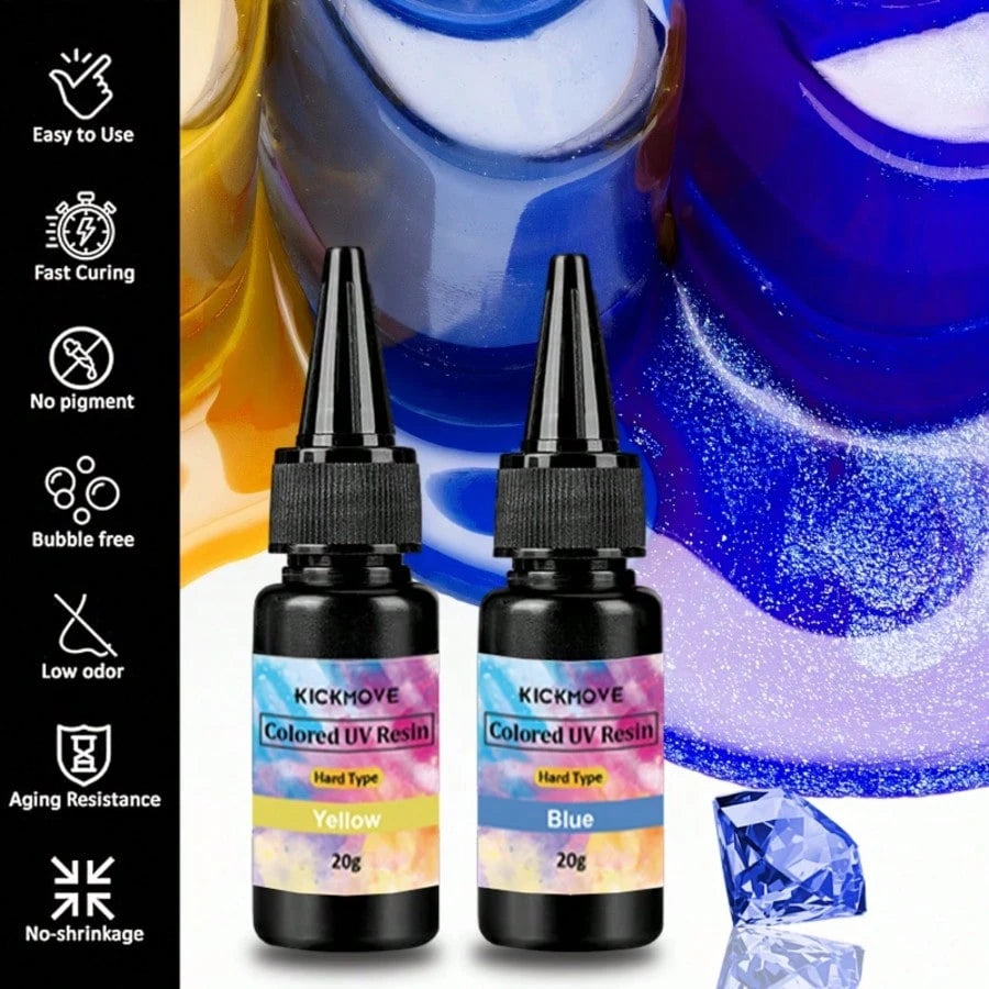 12-Color UV Resin Diamond Glitter, UV Transparent Curing Resin Glue, Odorless Low Shrinkage UV Resin Kit, Suitable For Crafts, Jewelry Making- Earrings, Rings, Keychains, Decorations (20g Each)