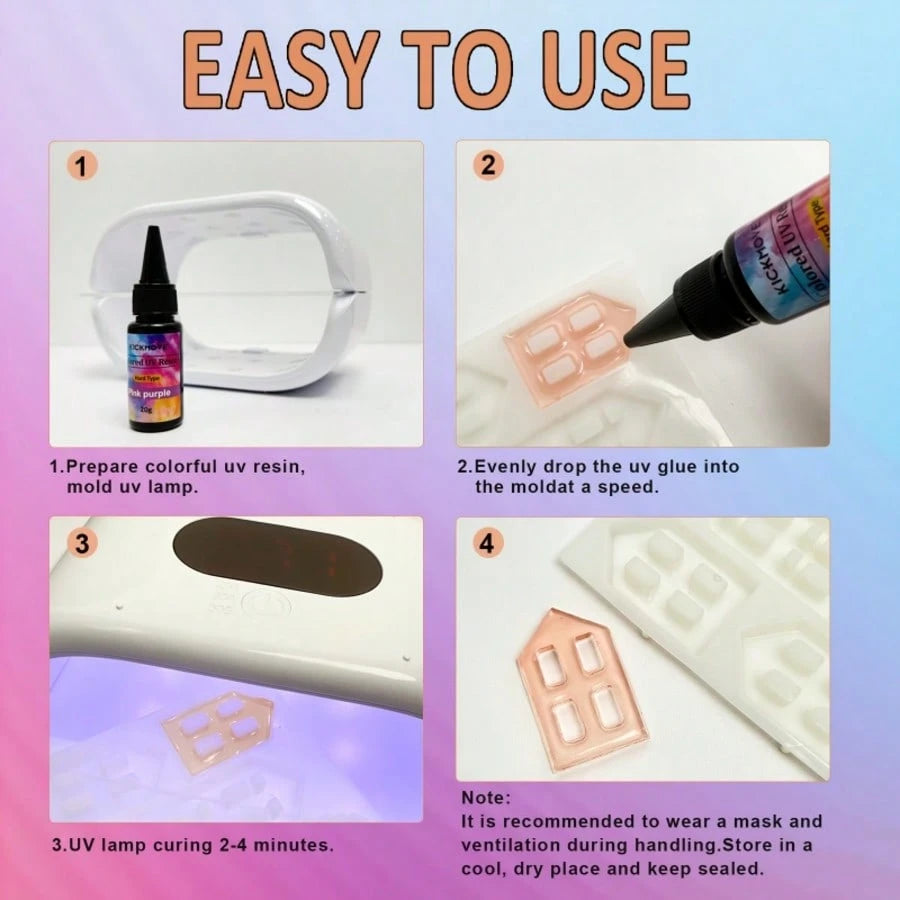 12-Color UV Resin Diamond Glitter, UV Transparent Curing Resin Glue, Odorless Low Shrinkage UV Resin Kit, Suitable For Crafts, Jewelry Making- Earrings, Rings, Keychains, Decorations (20g Each)