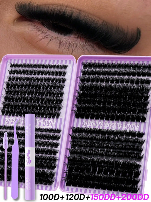 1280pcs/640pcs DD Curl Individual False Eyelashes, High Volume Lash Book, 50D60D80D100D Lash Clusters, Beginner-Friendly,DIY Fox Eyes/Cat Eyes Makeup, Includes Lash Glue, Tweezers, For Weddings, Part