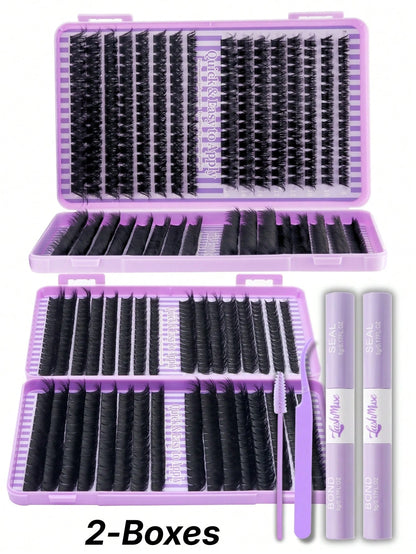 1280pcs/640pcs DD Curl Individual False Eyelashes, High Volume Lash Book, 50D60D80D100D Lash Clusters, Beginner-Friendly,DIY Fox Eyes/Cat Eyes Makeup, Includes Lash Glue, Tweezers, For Weddings, Part