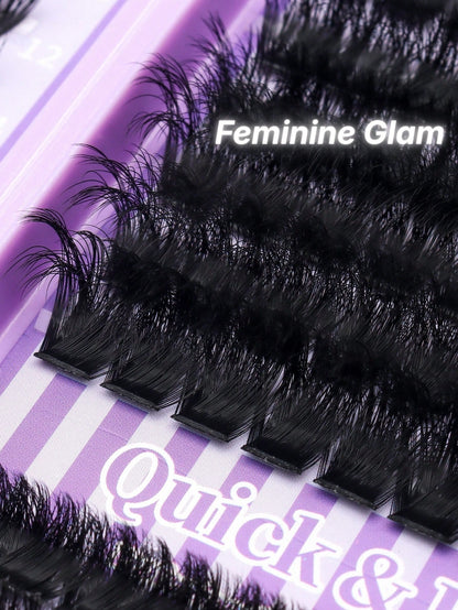 1280pcs/640pcs DD Curl Individual False Eyelashes, High Volume Lash Book, 50D60D80D100D Lash Clusters, Beginner-Friendly,DIY Fox Eyes/Cat Eyes Makeup, Includes Lash Glue, Tweezers, For Weddings, Part