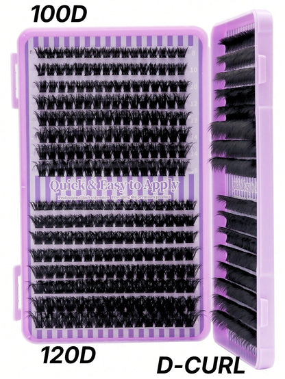 1280pcs/640pcs DD Curl Individual False Eyelashes, High Volume Lash Book, 50D60D80D100D Lash Clusters, Beginner-Friendly,DIY Fox Eyes/Cat Eyes Makeup, Includes Lash Glue, Tweezers, For Weddings, Part