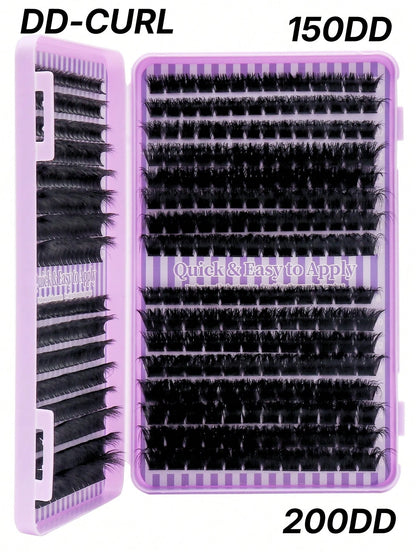 1280pcs/640pcs DD Curl Individual False Eyelashes, High Volume Lash Book, 50D60D80D100D Lash Clusters, Beginner-Friendly,DIY Fox Eyes/Cat Eyes Makeup, Includes Lash Glue, Tweezers, For Weddings, Part
